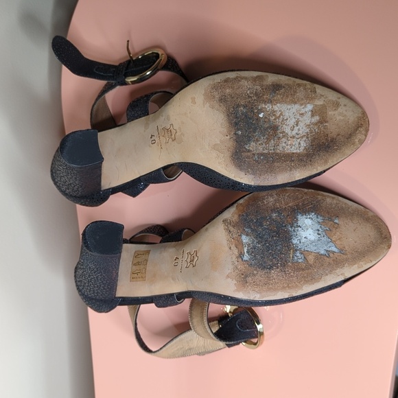 MARELLA Cap Toe Black Leather Block Heels Size 40/10 - Picture 11 of 16